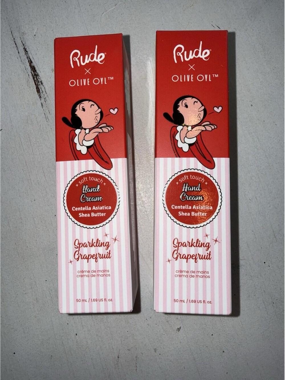 Set of 2 New RUDE Olive Oyl Hand Cream Sparkling Grapefruit